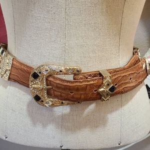 Vintage Leather Crystal Longhorn Belt